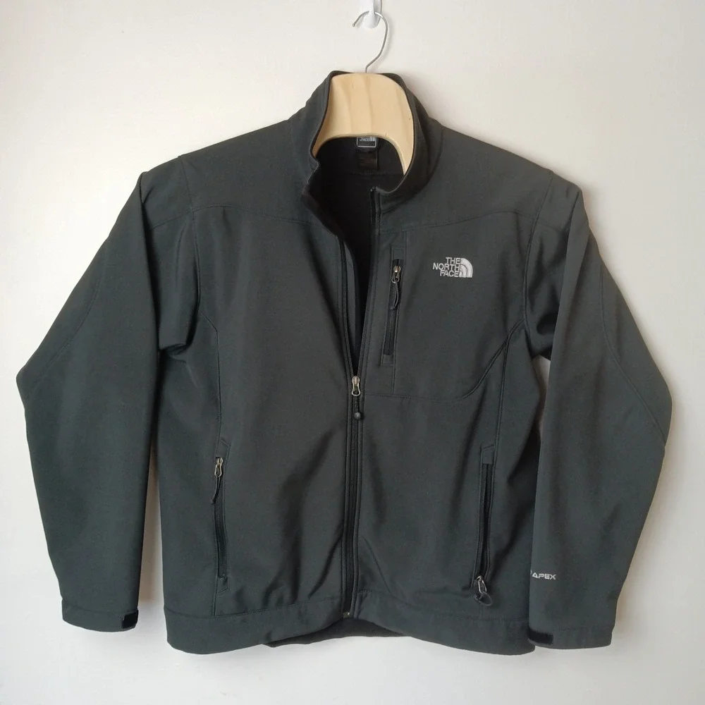 North Face Mens Fleece Lined‎ Full Zip Softshell Black Jacket TNF APEX L - FLAWS